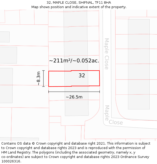 32, MAPLE CLOSE, SHIFNAL, TF11 8HA: Plot and title map