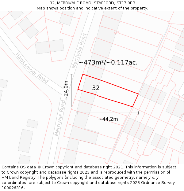 32, MERRIVALE ROAD, STAFFORD, ST17 9EB: Plot and title map