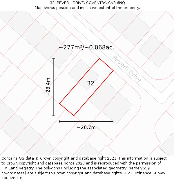 32, PEVERIL DRIVE, COVENTRY, CV3 6NQ: Plot and title map