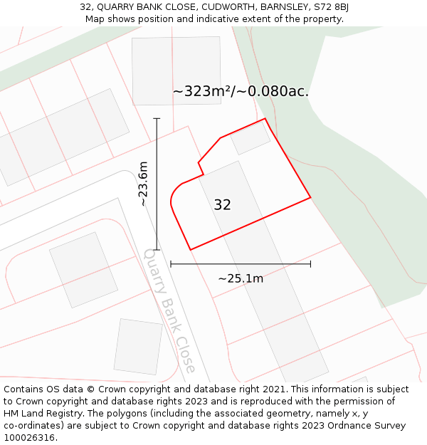 32, QUARRY BANK CLOSE, CUDWORTH, BARNSLEY, S72 8BJ: Plot and title map