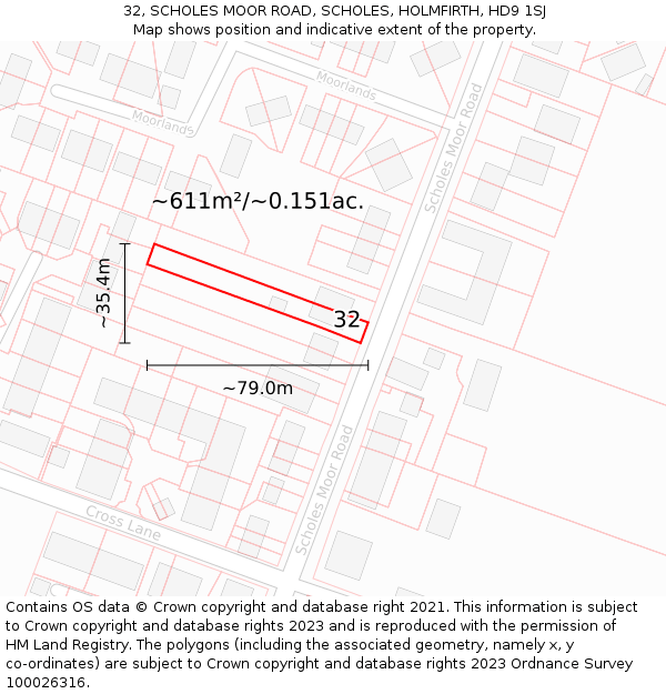 32, SCHOLES MOOR ROAD, SCHOLES, HOLMFIRTH, HD9 1SJ: Plot and title map