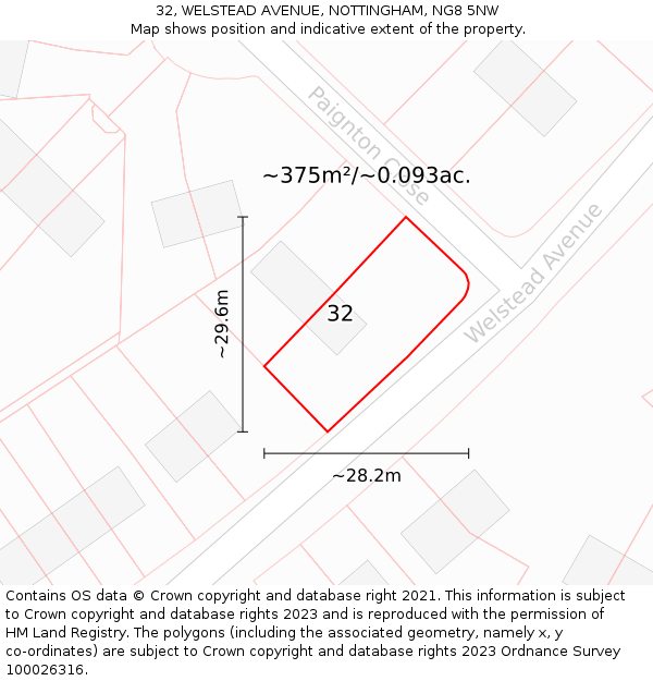 32, WELSTEAD AVENUE, NOTTINGHAM, NG8 5NW: Plot and title map