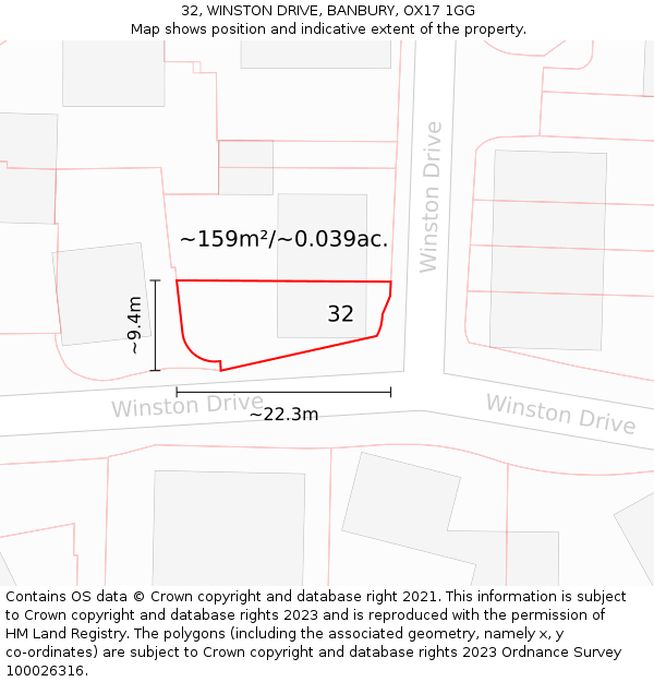 32, WINSTON DRIVE, BANBURY, OX17 1GG: Plot and title map