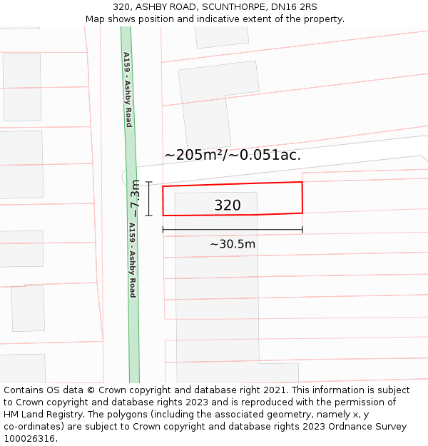 320, ASHBY ROAD, SCUNTHORPE, DN16 2RS: Plot and title map