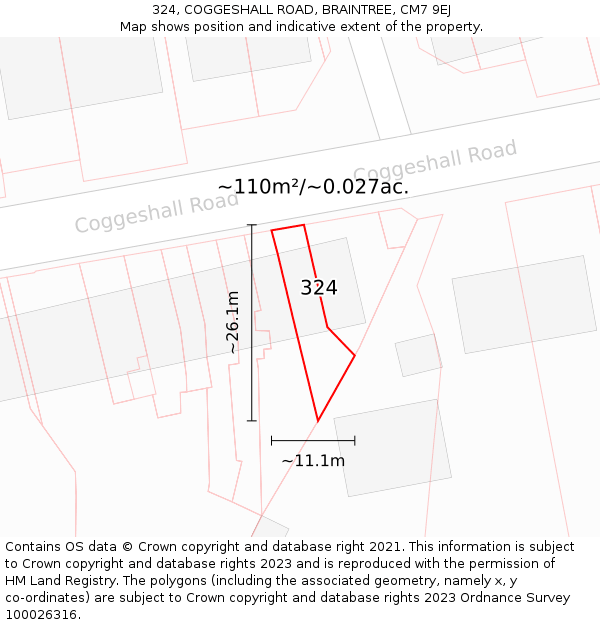 324, COGGESHALL ROAD, BRAINTREE, CM7 9EJ: Plot and title map