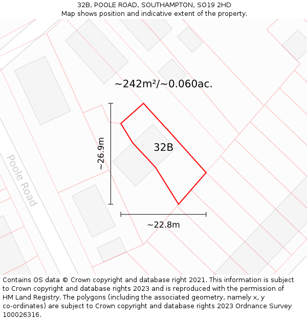 32B, POOLE ROAD, SOUTHAMPTON, SO19 2HD: Plot and title map