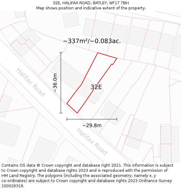 32E, HALIFAX ROAD, BATLEY, WF17 7BH: Plot and title map