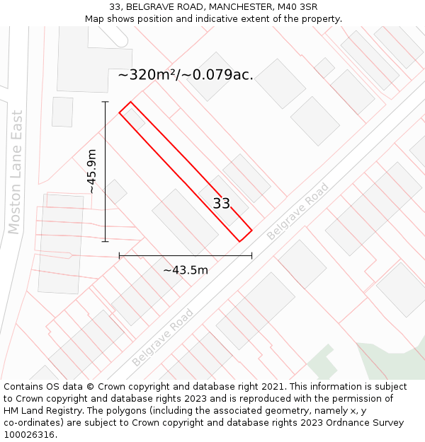 33, BELGRAVE ROAD, MANCHESTER, M40 3SR: Plot and title map