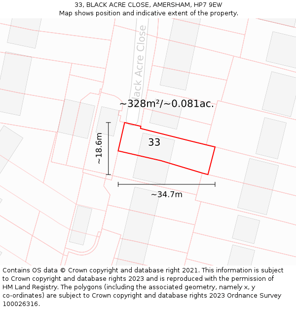 33, BLACK ACRE CLOSE, AMERSHAM, HP7 9EW: Plot and title map