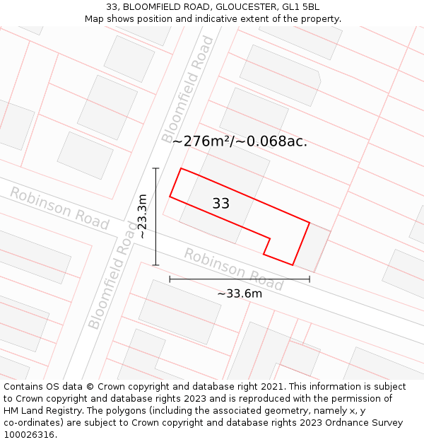 33, BLOOMFIELD ROAD, GLOUCESTER, GL1 5BL: Plot and title map