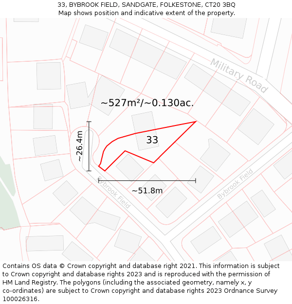 33, BYBROOK FIELD, SANDGATE, FOLKESTONE, CT20 3BQ: Plot and title map