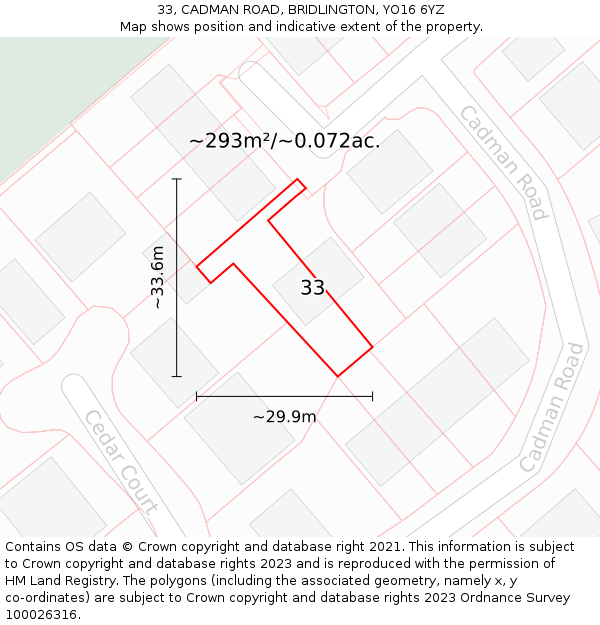 33, CADMAN ROAD, BRIDLINGTON, YO16 6YZ: Plot and title map