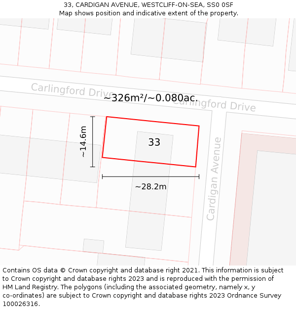 33, CARDIGAN AVENUE, WESTCLIFF-ON-SEA, SS0 0SF: Plot and title map