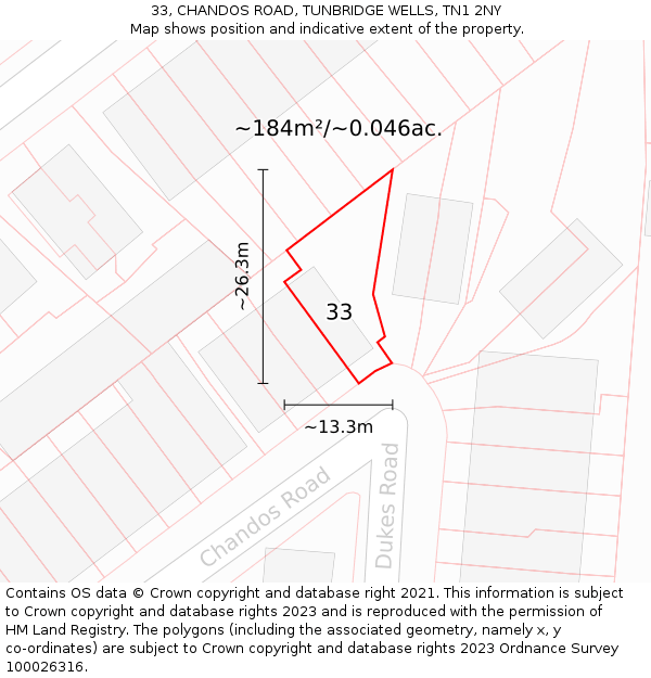 33, CHANDOS ROAD, TUNBRIDGE WELLS, TN1 2NY: Plot and title map