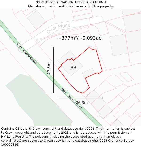 33, CHELFORD ROAD, KNUTSFORD, WA16 8NN: Plot and title map