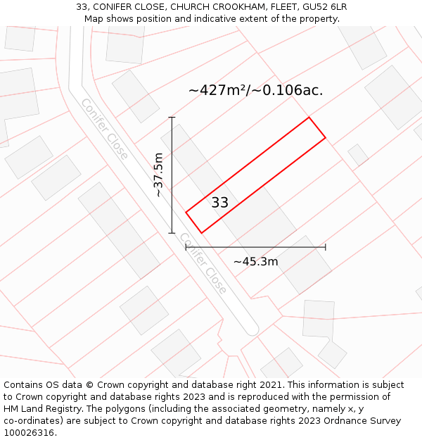 33, CONIFER CLOSE, CHURCH CROOKHAM, FLEET, GU52 6LR: Plot and title map