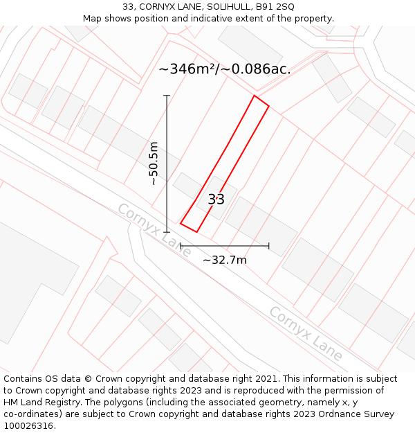 33, CORNYX LANE, SOLIHULL, B91 2SQ: Plot and title map