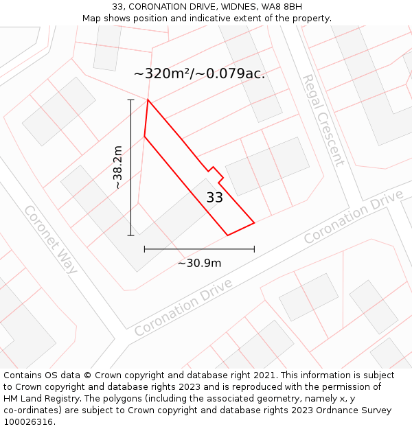 33, CORONATION DRIVE, WIDNES, WA8 8BH: Plot and title map