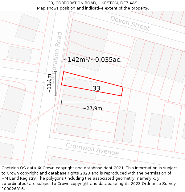 33, CORPORATION ROAD, ILKESTON, DE7 4AS: Plot and title map