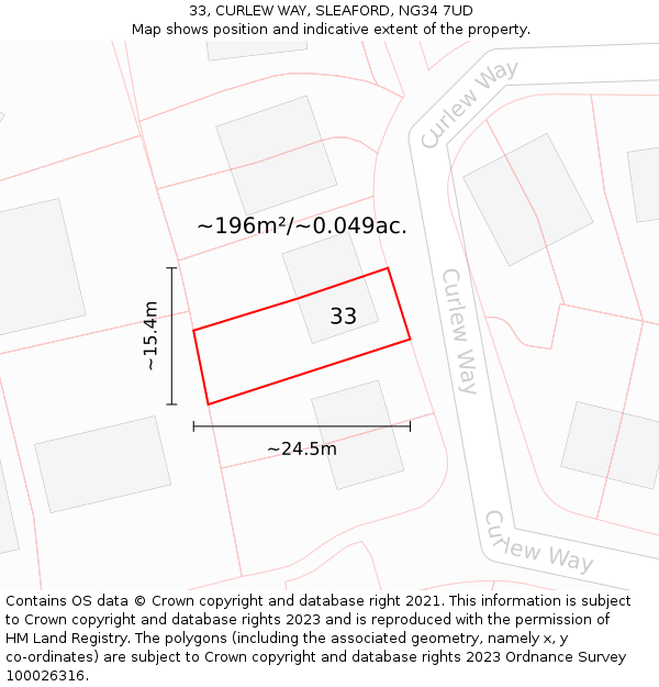 33, CURLEW WAY, SLEAFORD, NG34 7UD: Plot and title map