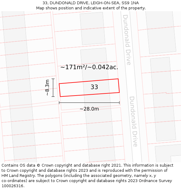 33, DUNDONALD DRIVE, LEIGH-ON-SEA, SS9 1NA: Plot and title map