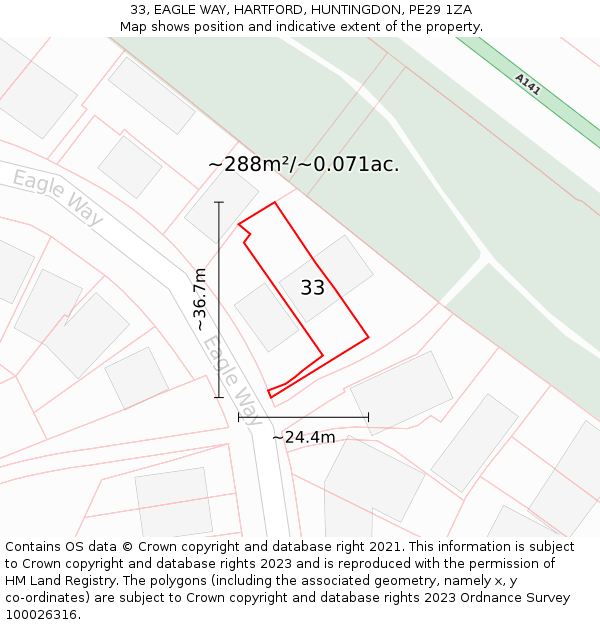 33, EAGLE WAY, HARTFORD, HUNTINGDON, PE29 1ZA: Plot and title map