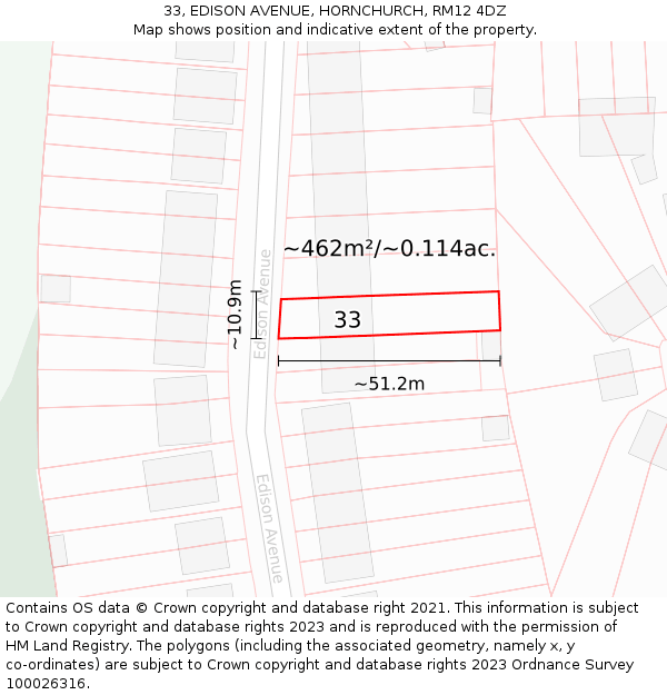 33, EDISON AVENUE, HORNCHURCH, RM12 4DZ: Plot and title map