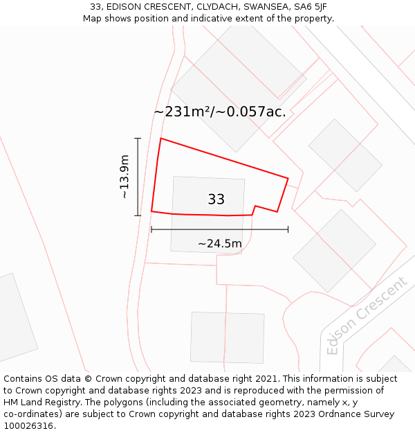 33, EDISON CRESCENT, CLYDACH, SWANSEA, SA6 5JF: Plot and title map