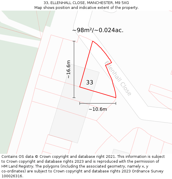 33, ELLENHALL CLOSE, MANCHESTER, M9 5XG: Plot and title map