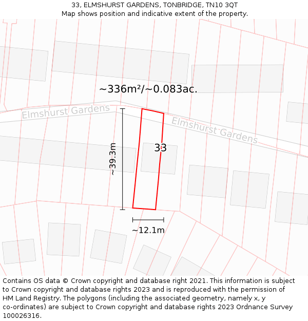 33, ELMSHURST GARDENS, TONBRIDGE, TN10 3QT: Plot and title map