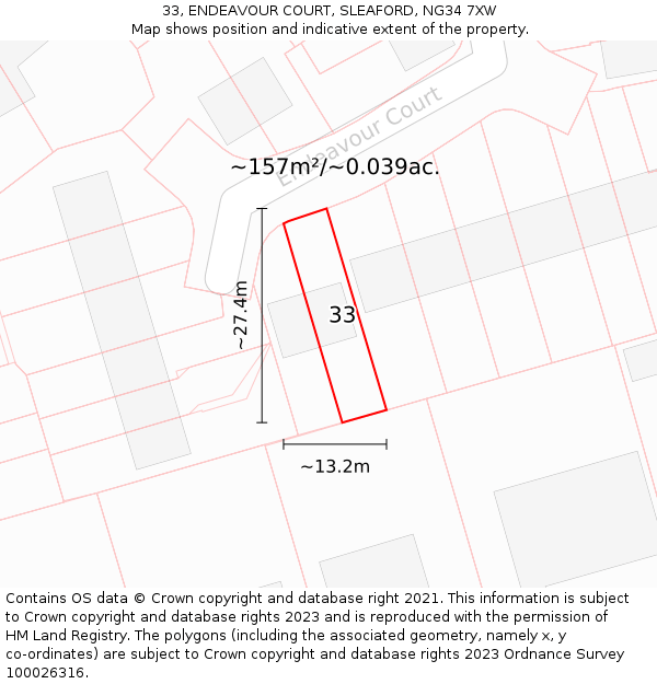 33, ENDEAVOUR COURT, SLEAFORD, NG34 7XW: Plot and title map