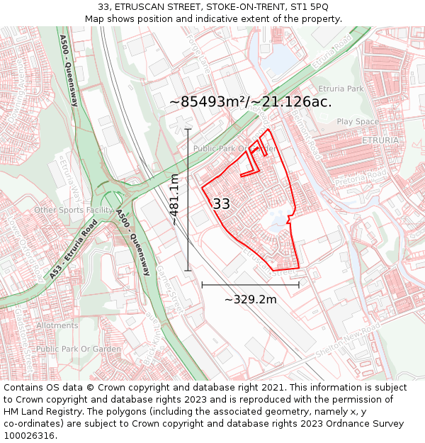 33, ETRUSCAN STREET, STOKE-ON-TRENT, ST1 5PQ: Plot and title map