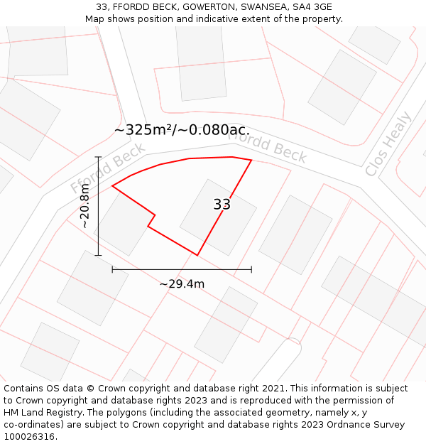 33, FFORDD BECK, GOWERTON, SWANSEA, SA4 3GE: Plot and title map