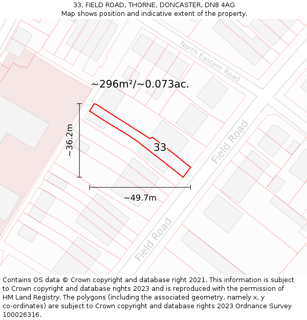 33, FIELD ROAD, THORNE, DONCASTER, DN8 4AG: Plot and title map