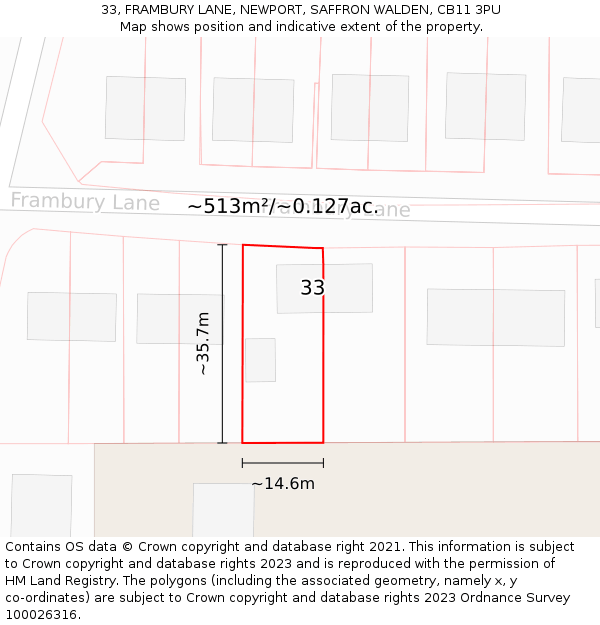 33, FRAMBURY LANE, NEWPORT, SAFFRON WALDEN, CB11 3PU: Plot and title map