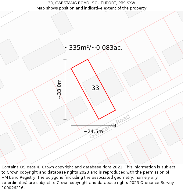 33, GARSTANG ROAD, SOUTHPORT, PR9 9XW: Plot and title map