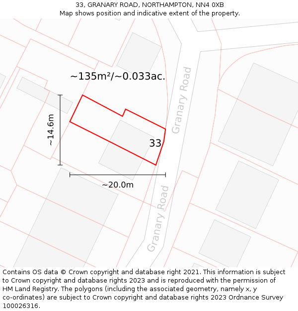 33, GRANARY ROAD, NORTHAMPTON, NN4 0XB: Plot and title map