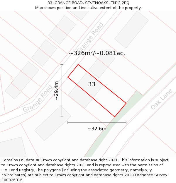 33, GRANGE ROAD, SEVENOAKS, TN13 2PQ: Plot and title map