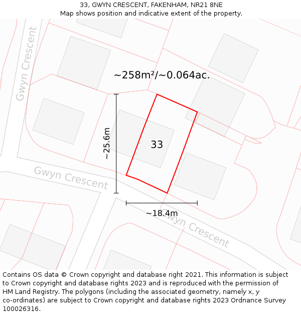 33, GWYN CRESCENT, FAKENHAM, NR21 8NE: Plot and title map