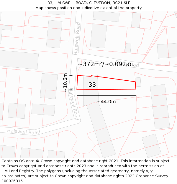 33, HALSWELL ROAD, CLEVEDON, BS21 6LE: Plot and title map