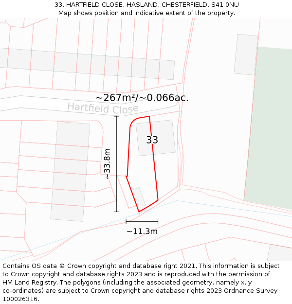 33, HARTFIELD CLOSE, HASLAND, CHESTERFIELD, S41 0NU: Plot and title map