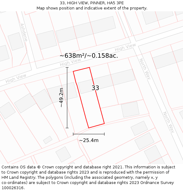 33, HIGH VIEW, PINNER, HA5 3PE: Plot and title map
