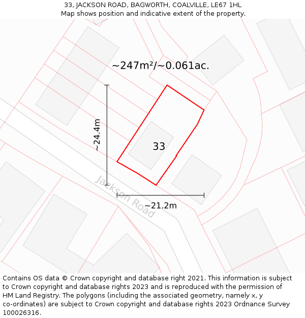 33, JACKSON ROAD, BAGWORTH, COALVILLE, LE67 1HL: Plot and title map