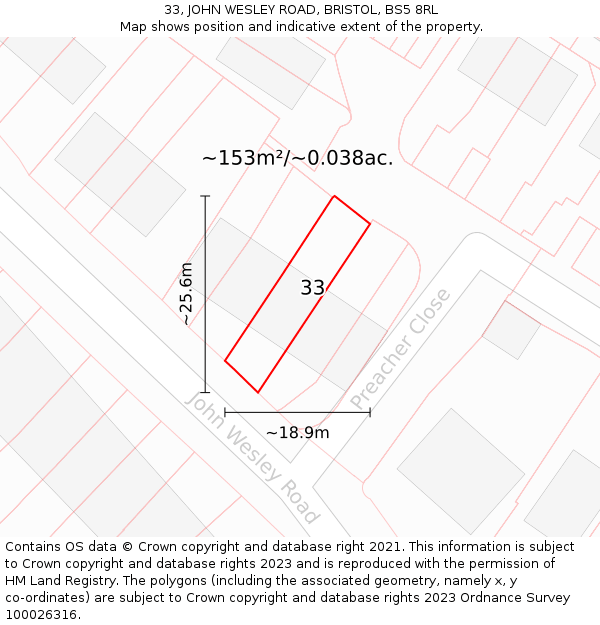 33, JOHN WESLEY ROAD, BRISTOL, BS5 8RL: Plot and title map