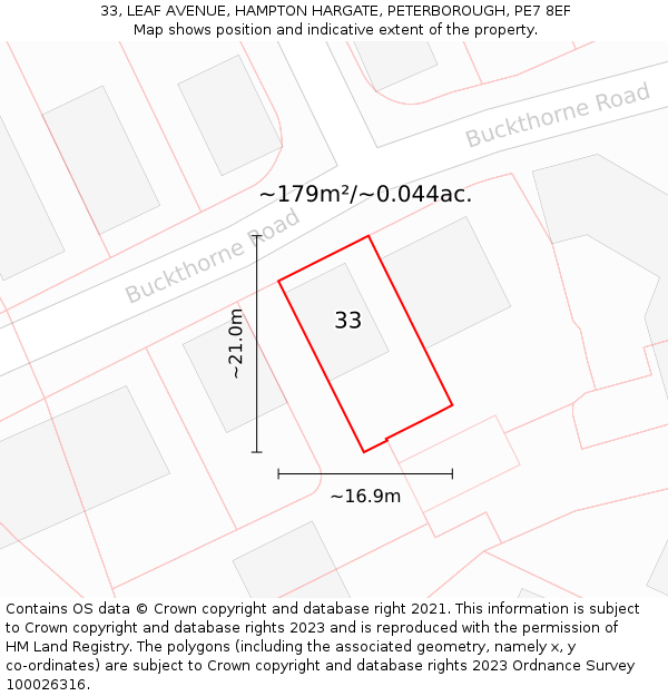 33, LEAF AVENUE, HAMPTON HARGATE, PETERBOROUGH, PE7 8EF: Plot and title map