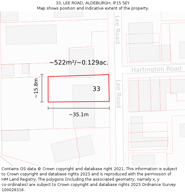 33, LEE ROAD, ALDEBURGH, IP15 5EY: Plot and title map