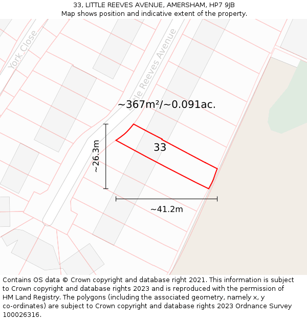 33, LITTLE REEVES AVENUE, AMERSHAM, HP7 9JB: Plot and title map