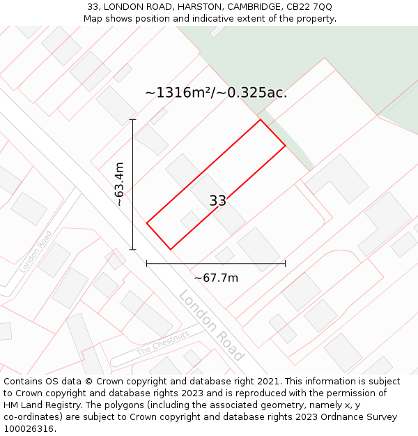 33, LONDON ROAD, HARSTON, CAMBRIDGE, CB22 7QQ: Plot and title map