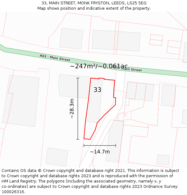 33, MAIN STREET, MONK FRYSTON, LEEDS, LS25 5EG: Plot and title map