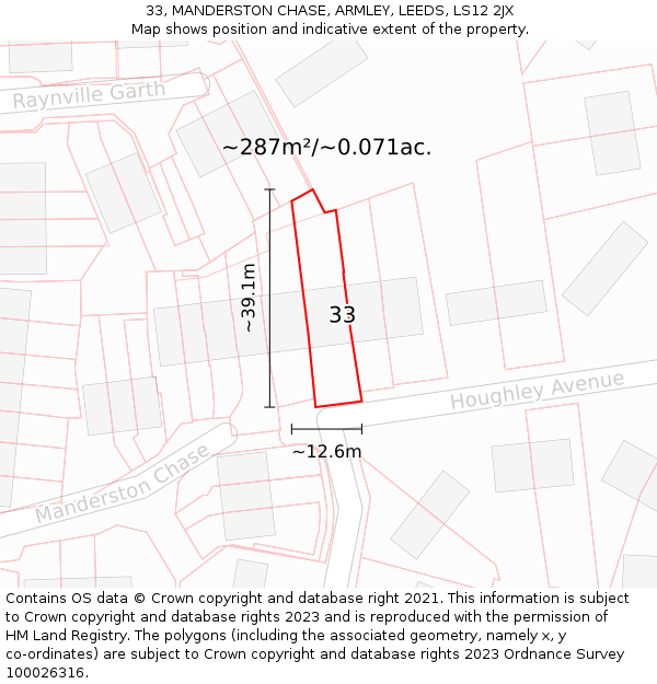 33, MANDERSTON CHASE, ARMLEY, LEEDS, LS12 2JX: Plot and title map